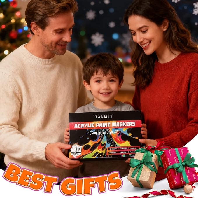 50 Colors Acrylic Paint Markers, Dual Tip Acrylic Paint Pens with Fine Tip and Brush Tip for Rock Painting, Ceramic, Wood, Plastic, Calligraphy, Scrapbooking, Brush Lettering, Card Making, DIY Crafts