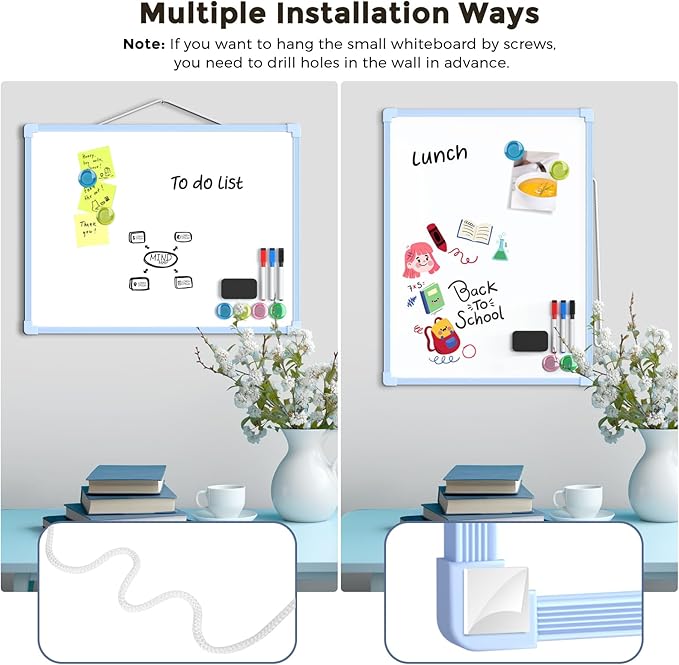 MaxGear Double-Sided Dry Erase Board for Wall, 16"x12" Hanging Whiteboard, Small Dry Erase White Board kit, Portable Whiteboard for Students - Planning, Drawing, Memo, to Do List, Blue Frame