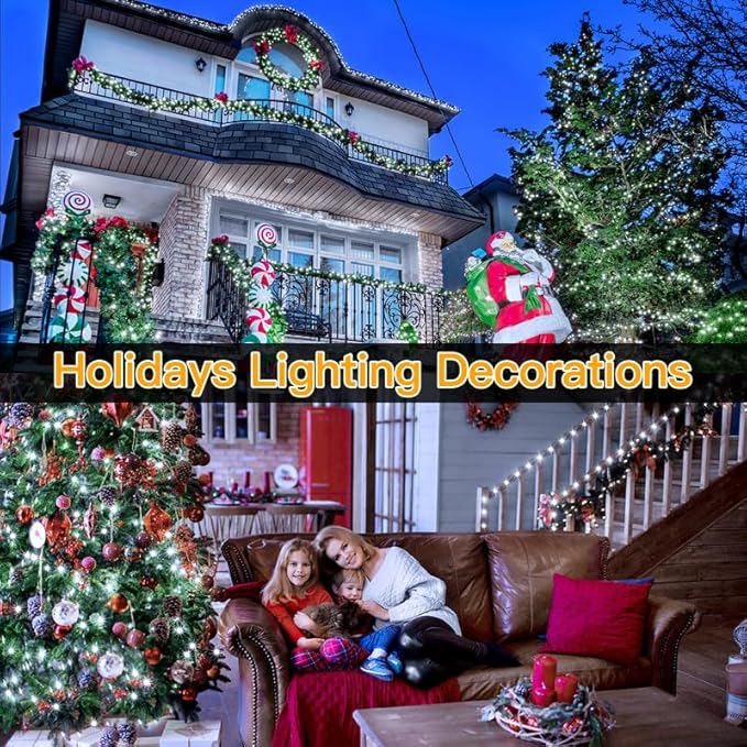 Ollny Christmas Lights, 198 FT 600 LED Outdoor Waterproof Plug in Christmas Tree Lights with 8 Modes Remote Timer, String Lights for House Yard Outside Indoor Xmas Decorations White