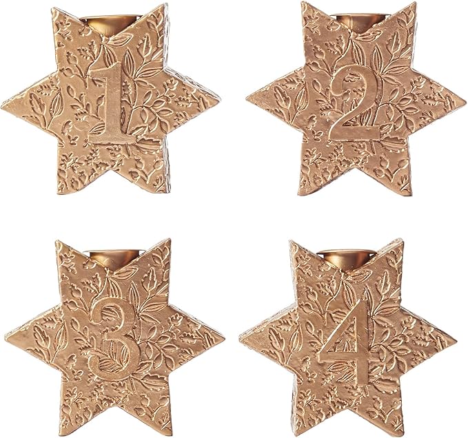 WDS WONDROUS Christmas Candle Holders Set of 4 – Gold Hexagon Snowflake Candlestick Holder, Taper Candle Holders for Christmas Table Centerpieces, Xmas Home Decor