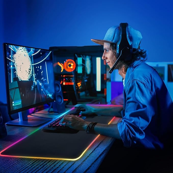 Mouse Pad with Wireless Charging, Large Desk Mat RGB Gaming Mousepad, 10 Light Colors LED Gaming Pad Keyboard Pad with Ultra-Smooth Surface & Non-Slip Rubber Base, Waterproof Full Desk Mouse Pad