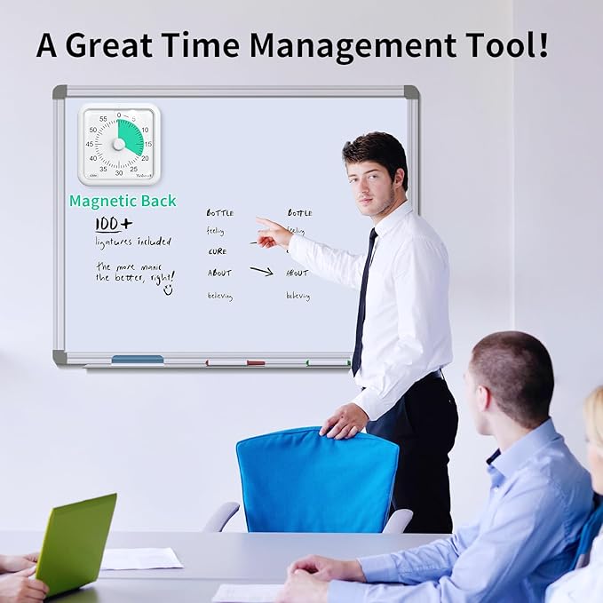 Yunbaoit 16cm Classroom Visual Timer with Optional Alert Modes, 60 Minute Oversize Visual Countdown Timer for Kids and Adults, Silent Magnetic Kitchen Timer with Kickstand(White Green)