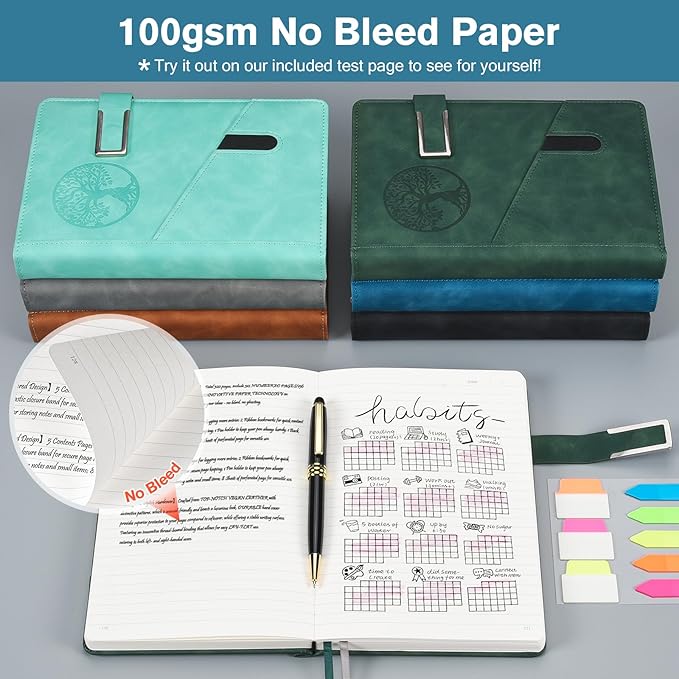 Lined Notebook Journal for Men Women, 365 Pages Numbered College Ruled Notebook, Hardcover Leather Journal with Pen & Gift Box, Thick Daily Diary, Professional Notebooks for Work, School, Business, A5