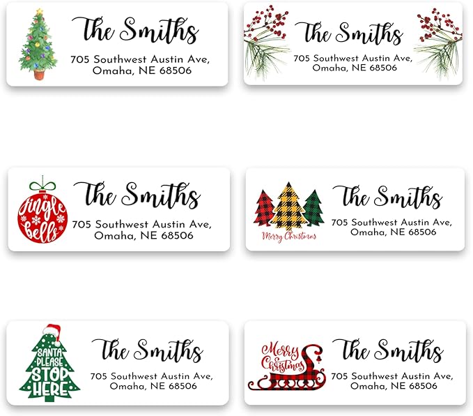 Personalized Christmas Return Address Labels - Custom Holiday Return Address Labels, Set of 120 Self Adhesive Mailing Rectangle Personalized Name Stickers (Pattern 5)
