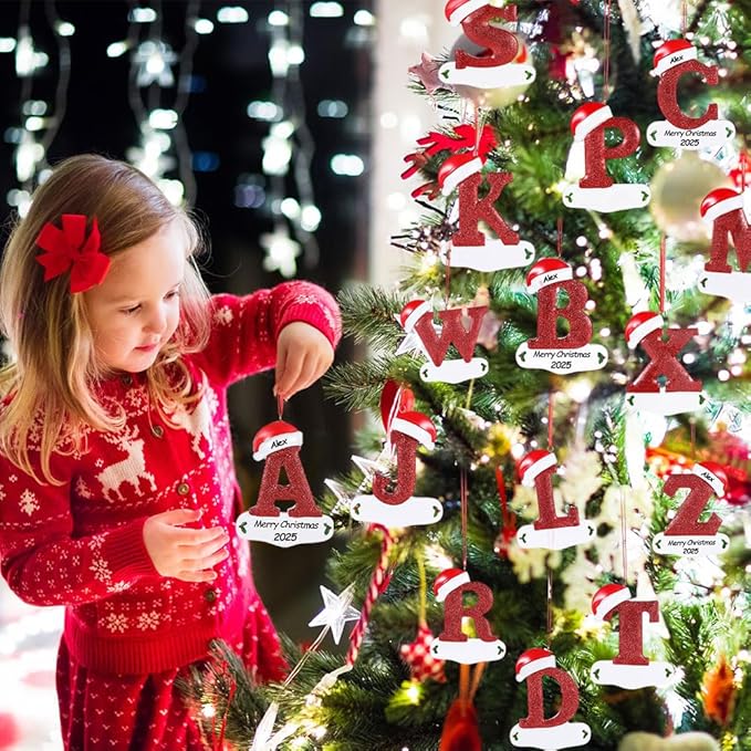 Personalized 26 Letters Ornaments for Christmas Tree 2025, Custom Christmas Ornament with Family Member's Names 3D Resin Xmas Hanging Pendant Original Gifts for Family Friends(A