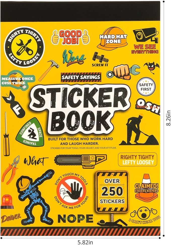 250+ Hard Hat Stickers for Adults - Funny Sticker Book for Water Bottle, Helmet, Cars, Tool Box, Truck, Motorcycle, Cooler, Laptop - Blue Collar Cool Fun Hardhat Stickers Gifts for Men, Waterproof