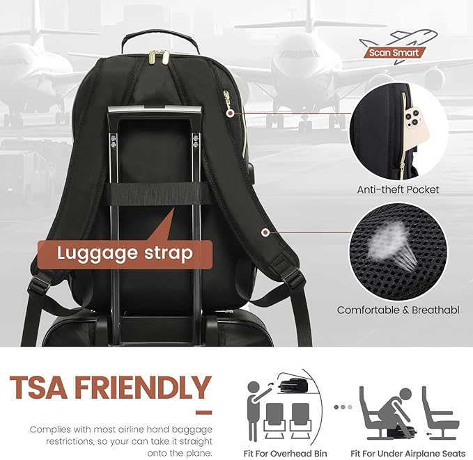 LOVEVOOK Laptop Backpack for Women 18.4 inch,Cute Womens Travel Backpack Purse,Professional Laptop Computer Bag,Waterproof Work Business College Teacher Bags Carry on Backpack with USB Port,Black-2