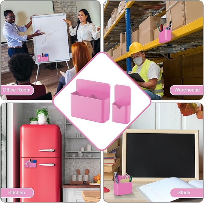 Magnetic Pen Holder,2 Pack Magnetic Dry Erase Marker Holder with Generous Compartments,Strong Magnet Storage Marker Pen Pencil Organizer for Refrigerator,Whiteboard,Locker Accessories