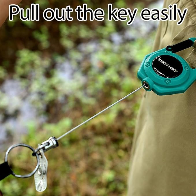 Retractable Keychain Heavy Duty, Multitool Carabiner Badge Holder, Retractable Keychain Clip Id Holder, Tactical ID Badge Reel with 29.5" Steel Retractable Cord, White