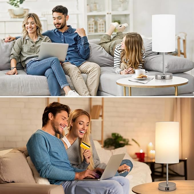 AKASUKI 18Inch Table Lamp with Dual Charging Station, 3 Way Dimmable Touch Lamp for Bedroom, Living Room, Office(LED Bulb Included)