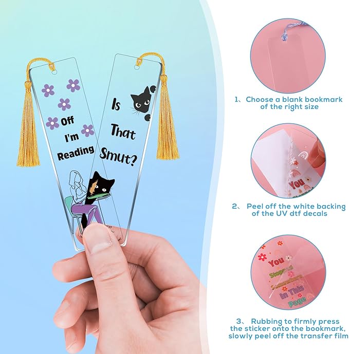 Luvsweeets Smut UV DTF Bookmark Wraps - 24 Sheets Smutty UV DTF Decals for Acrylic Bookmarks Waterproof UVDTF Stickers DIY Blank Bookmarks Rub on Transfers Stickers for Book Lover