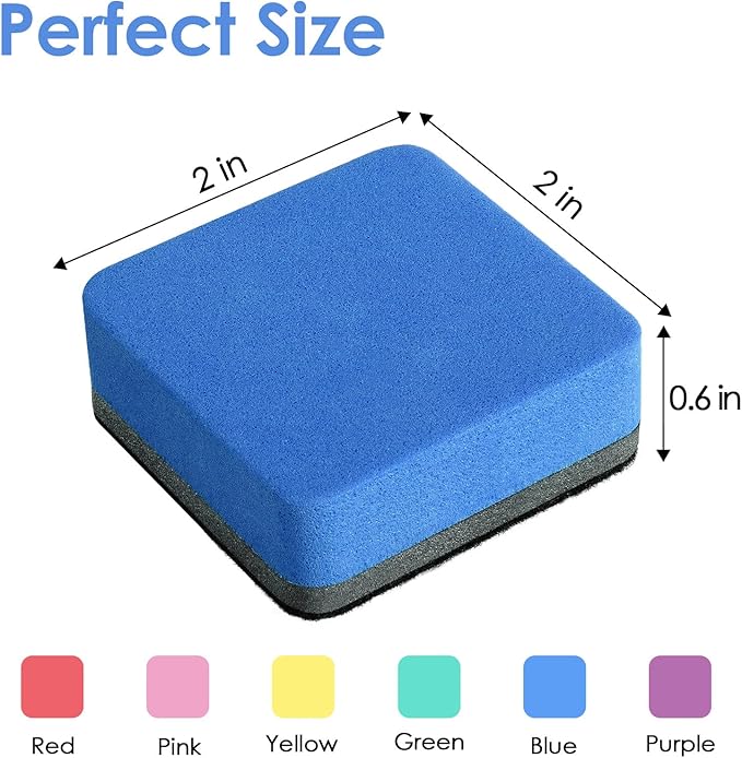MaxGear 108 Pack Dry Erase Erasers, Magnetic Whiteboard Dry Erasers for Classroom, Mini Whiteboard Cleaning Pads, Chalkboard Wiper Teacher Supplies for School, Office, Home (6 Color Set, 2 x 2 Inch
