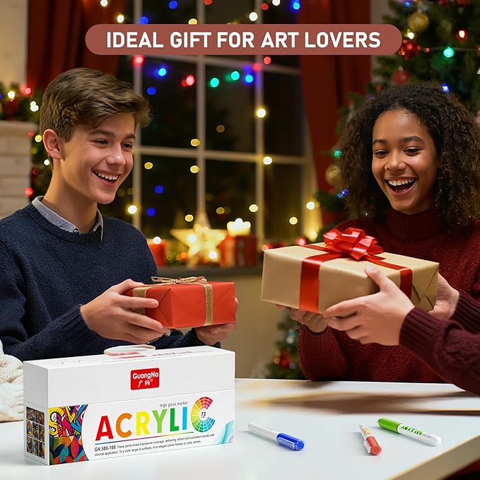 DICEKOO Acrylic Paint Markers, 72 Colors Acrylic Gel Pens, Ballpoint Pens Extra Fine Tip 1.0 mm, Non-Bleed Ink, Odorless, Quick-Drying, Smoothly for Detail Work, Writing, Doodling, Note taking