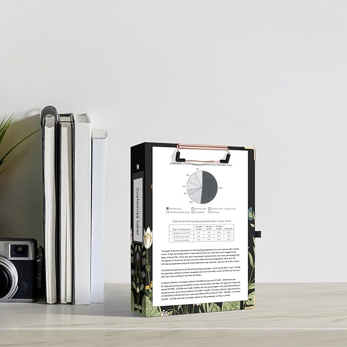 Ospelelf Mini Binder 3 Ring 1 Inch, Floral Round Ring Clipboard Binder with 5 Tab Dividers, File Folder Labels, for School and Office Supplies