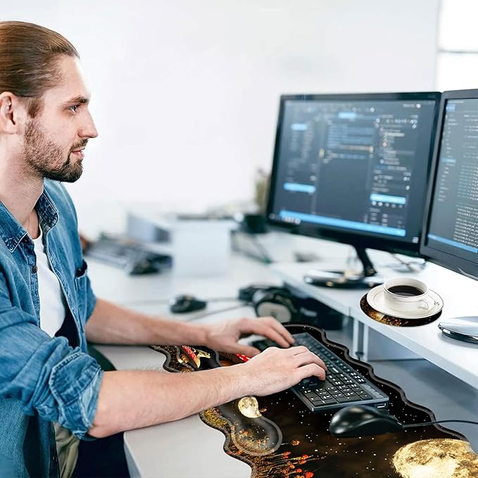 Large Mouse Pad and Keyboard Wrist Rest, Desk Pad for Keyboard and Mouse, 4-in-1 Large Gaming Mouse Pad with Wrist Support, Desk Mat for Home Office Study Game-Cute Frog on Mushroom Moon