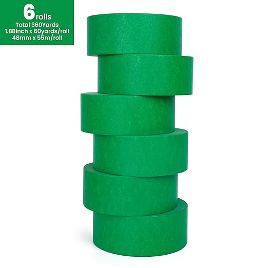 TAPEBEAR Green Painters Tape Multi-Surface Masking Tape 1.88 inch x 60 Yard, Indoor and Outdoor Painting Tape, Residue Free Easy Removal with Sharp Lines, Paint Tape for Walls, Auto, Home, 6Rolls