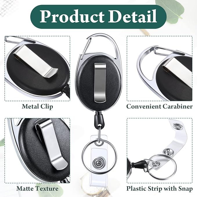 Honoson Heavy Duty Retractable Badge Reels Batch ID Badge Holder Retractable Clip Bulk Card Key Holder with Ring for Office Worker Employee, Doctor Nurse Gifts(Black,50 Pcs)
