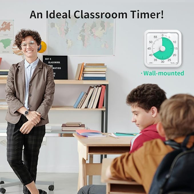 Yunbaoit 16cm Classroom Visual Timer with Optional Alert Modes, 60 Minute Oversize Visual Countdown Timer for Kids and Adults, Silent Magnetic Kitchen Timer with Kickstand(White Green)
