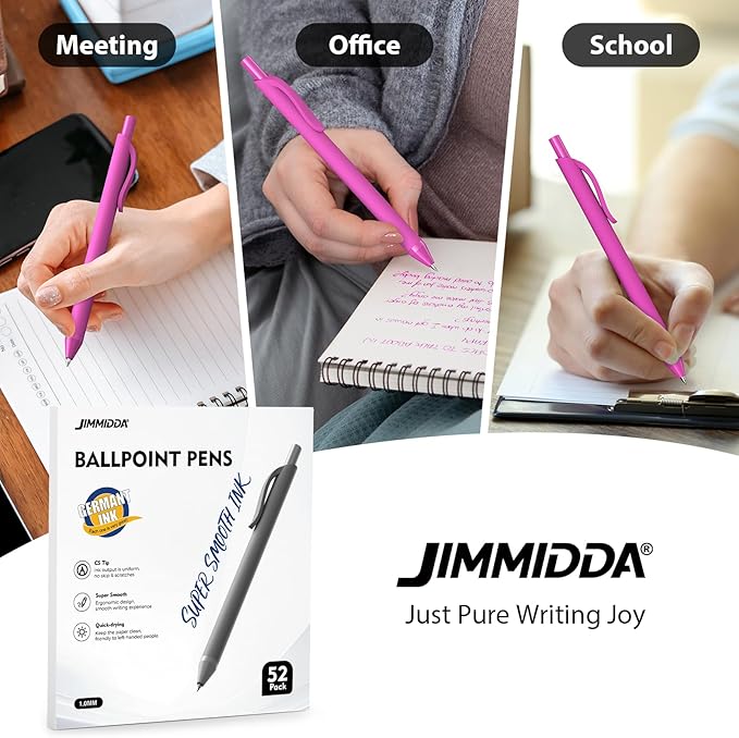 52 Pcs Pens Bulk - 1.0MM Ballpoint Pens Pink Ink | Medium Point Smooth Writing, No Bleed Retractable Ball Point Pen for Office School (Pink - 52Pcs)