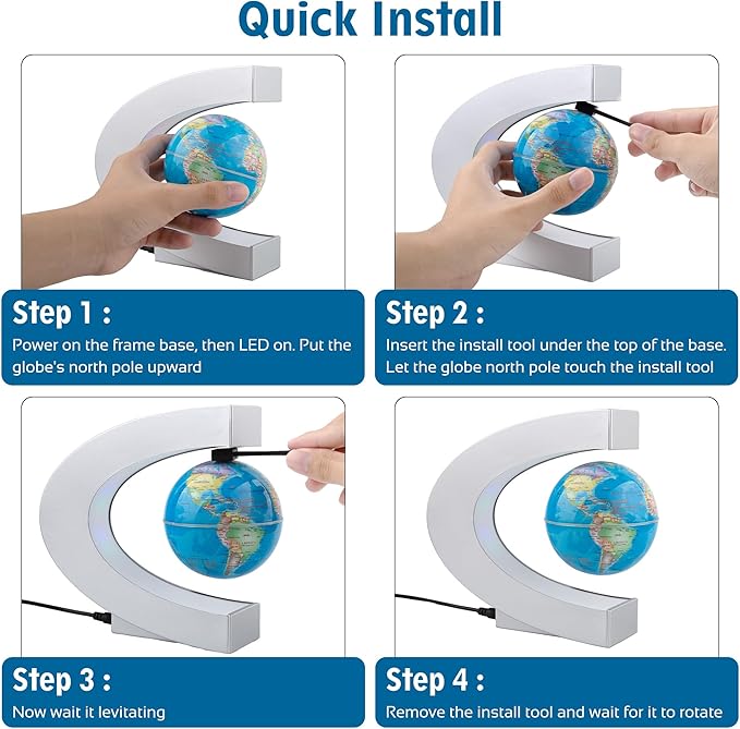 Magnetic Levitating Globe with LED Light, Cool Tech Gift for Men Father Boys and Girls, Birthday Gifts for Kids, Floating Globes World Desk Gadget Decor in Office Home Display (Silver)