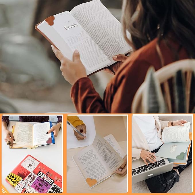 Leather Heart Bookmarks - Winjeto 6 Pieces Cute Corner Page Book Marks for Teachers Students Book Reading Lovers, for School Office Home Supplies (Heart(6pcs))