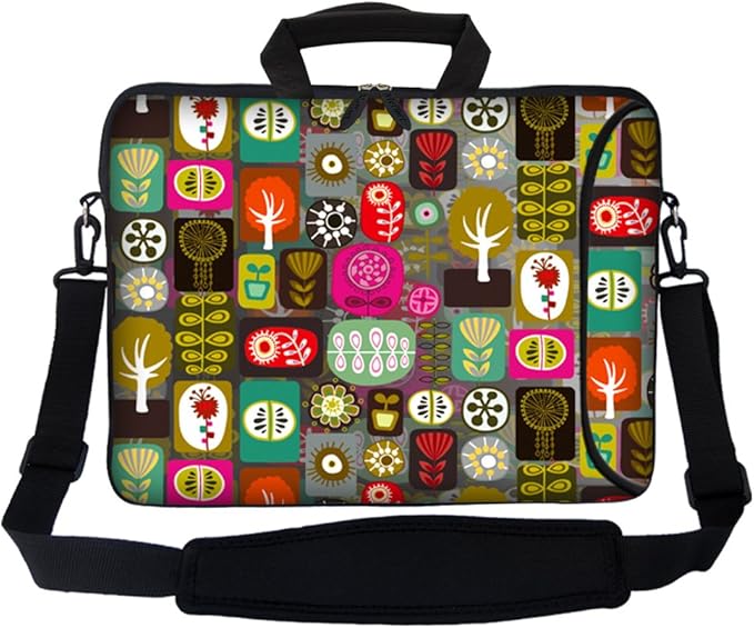 Meffort Inc 17 Inch Neoprene Laptop Bag with Extra Side Pocket, Soft Carrying Handle & Removable Shoulder Strap Fit 16" to 17.3" Size - Colorful Symbols
