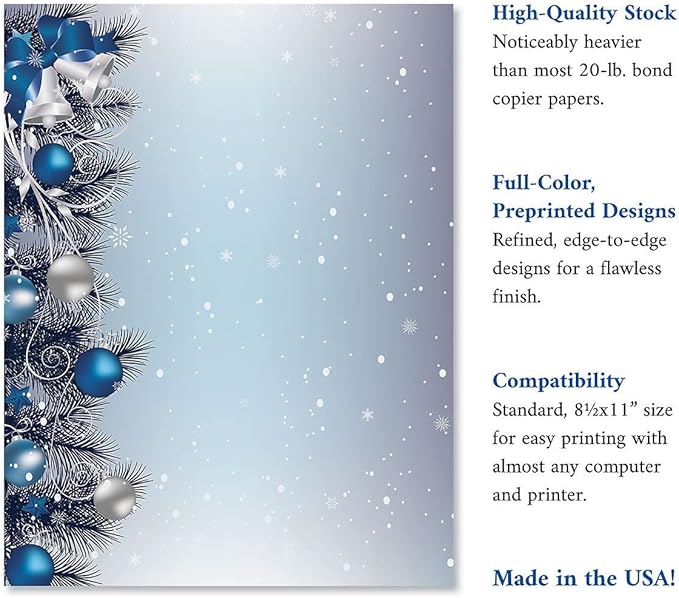 Current - Silver Bells Christmas Stationery – For Holiday Letters, Hand-Written Notes, 25 Sheets, 8½ x 11 Inches, Printer Compatible, 70# Text Opaque Paper