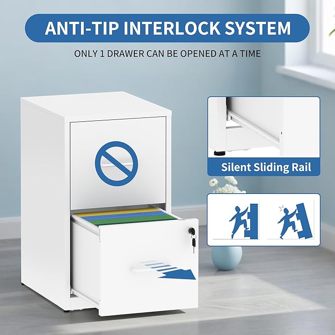 2 Drawer File Cabinet with Lock,Metal Vertical Filing Cabinets for Home Office,Heavy Duty File Storage Cabinet for Letter/Legal/A4/F4 Size File,Assembly Require (Black, Vertical 2 Drawer)