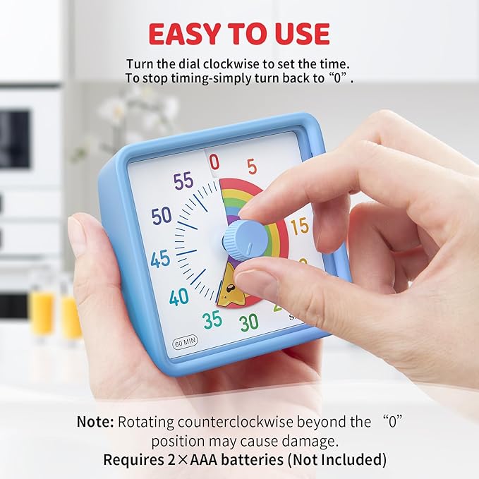 Secura 60-Minute Visual Timer for Kids, Time Clocks, Countdown Timer for Office Kitchen, Classroom Timer for Kids, Silent Time Management Tool (Blue & Star)