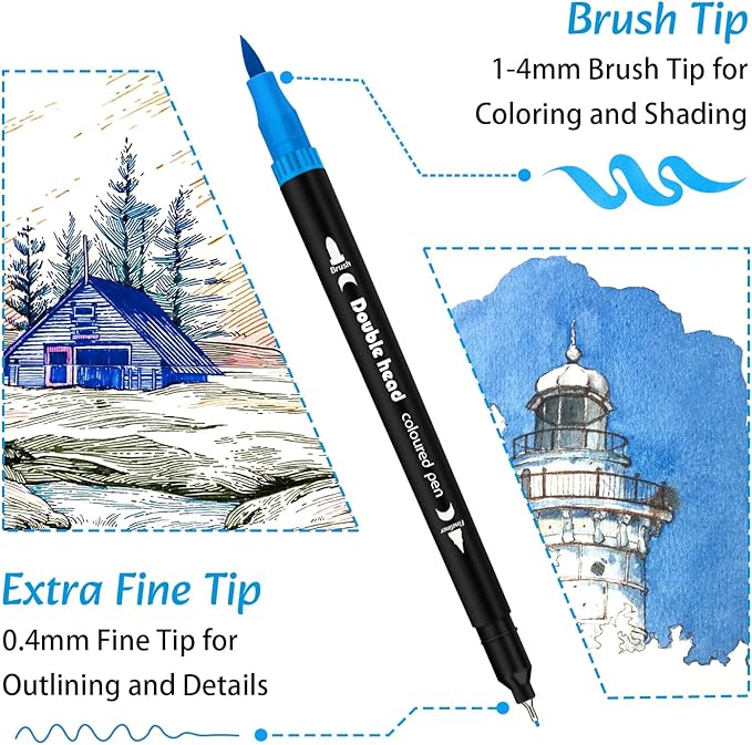 Markers for Adult Coloring Books, 72 Colors Art Markers Set Dual Tip Brush Pen, Coloring Marker Fine Point No Bleeding, Art Supplies for Calligraphy, Journaling, Sketching & Lettering with Case