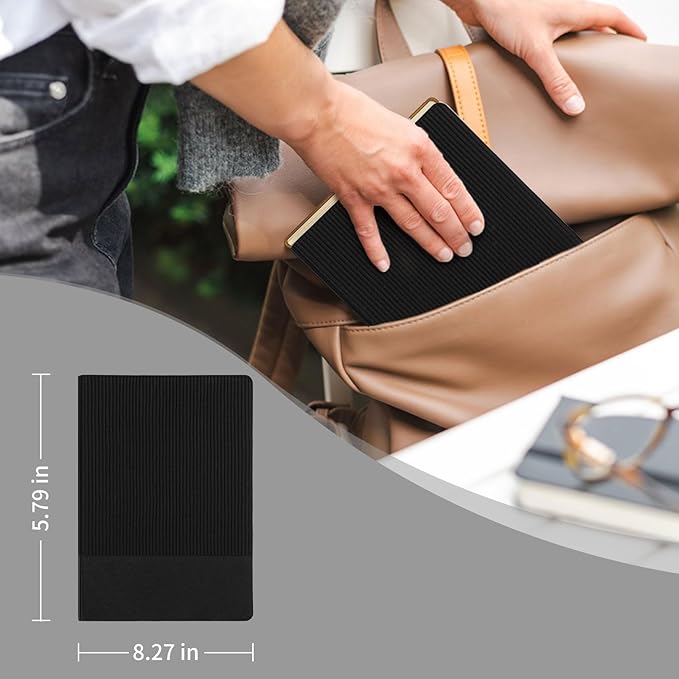 Lined Journal Notebook for Work College Ruled Note Book 5.79"x8.27" A5 PU Leather Daily Journaling 216 Pages for Women Men Writing Home School Supplies Business (Black)