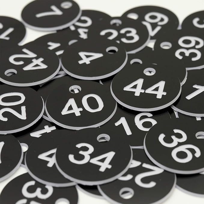 StayMax Plastic ID Number Tags Engraved Tags Key Tags Without Key Rings (1-50, Black)