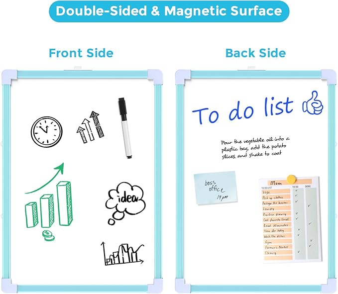 MaxGear Blue Small Dry Erase Board, 11"x14" Double-Sided Hangable White Board with a Dry Erase Marker, Portable Whiteboard for Home School Office - Planning Writing Learning Drawing