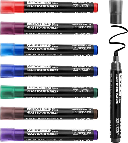 maxtek Dry Erase Markers Chisel Tip, Assorted Colors, Glass Whiteboard Markers for Dry Erase Board, Acrylic Planning Board, Mirrors, Windows, Classroom Must Haves, 8 Count