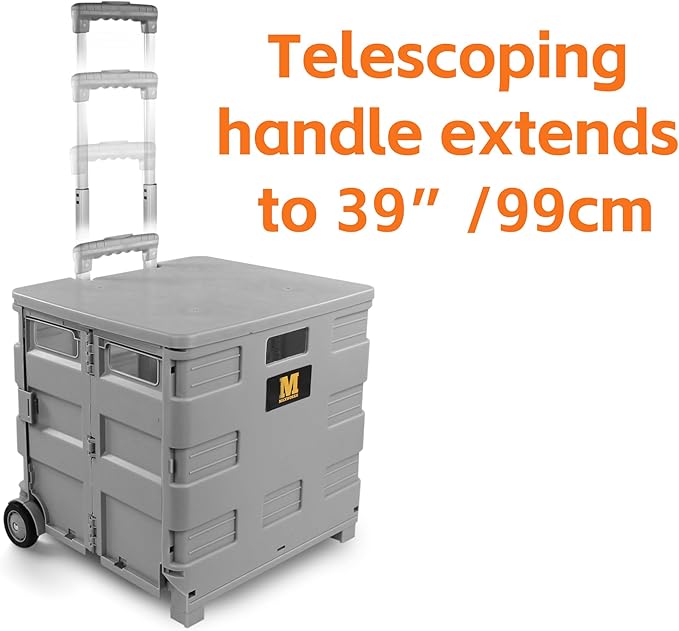 MaxWorks 50876 Collapsible Gray Rolling Folding Dolly Grocery Cart - Multi-Functional Teacher Dolly with Extra Storage, Durable Wheels, and Easy-to-Fold Design for Classroom, Office, Shopping