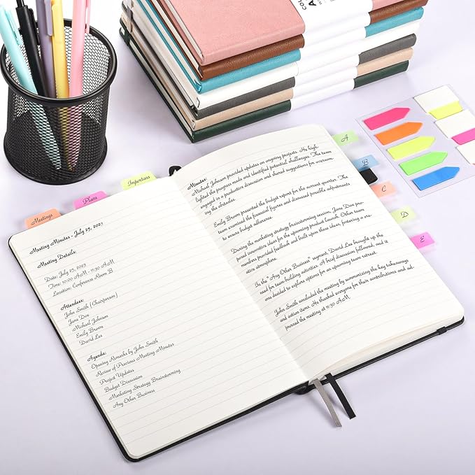 Lined Journal Notebook, 3 Pack A5 College Ruled Notebooks for Work, Hardcover Notebook Each with 2 Pockets & Pen, Leather Journal for Women, Men, 160 Pages, 100GSM Thick Paper ( Brown 5.7" x 8.3" )