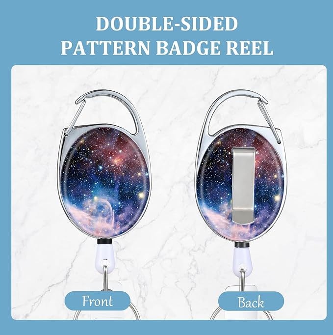 Badge Reels Retractable,Double Sided Color Print Pattern Retractable Badge Holders,with Retractable Keychain, Badge Clip and Key Ring,Durable Nylon Retractable Rope,Starry Sky