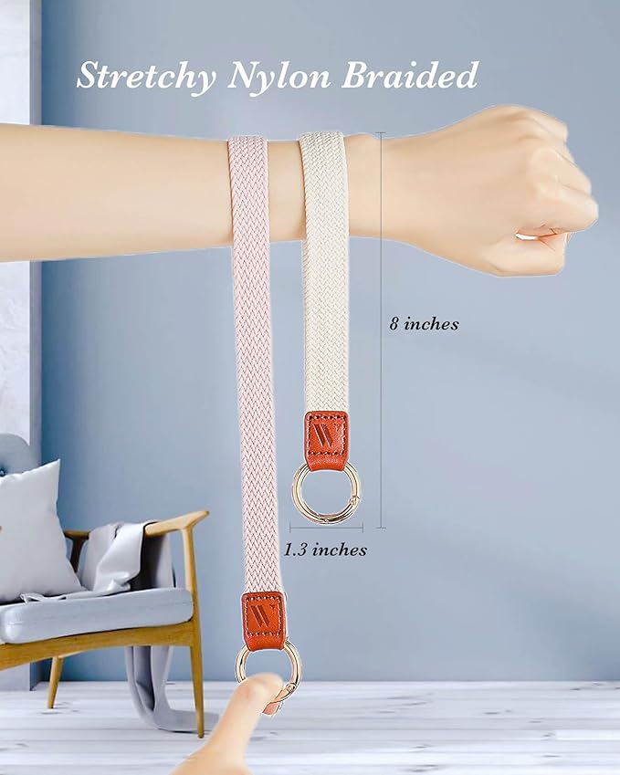 Key Chain, Stretchy Keychain Wristlet, Cute Wrist Lanyard Strap for Car Keys with D Ring for Women Men (Starlight)