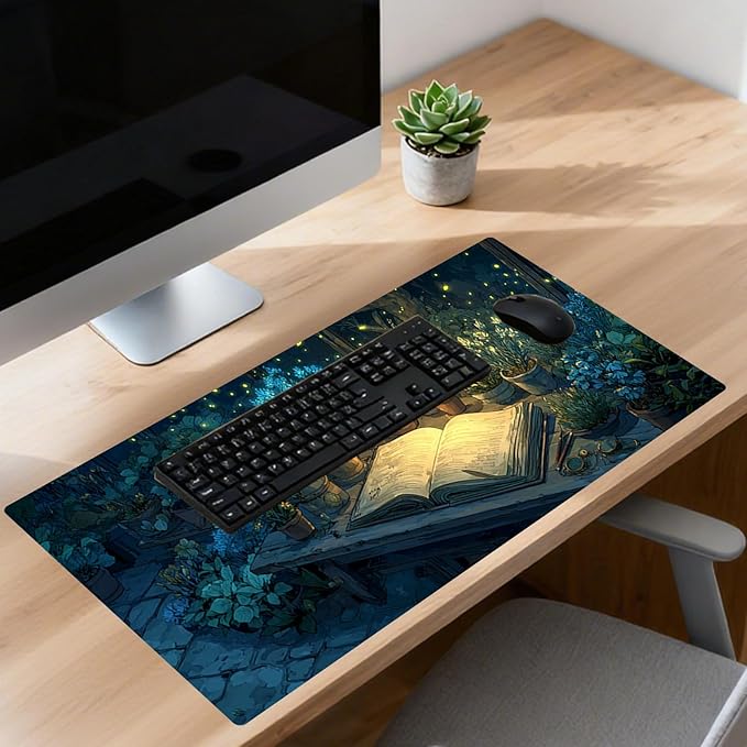 Nuxovilar Professional Large Mouse Pad & Computer Game Mouse Mat (35.4x15.7IN, Enchanted Forest Cabin Art) (90 * 40cm Enchanted Forest Cabin)
