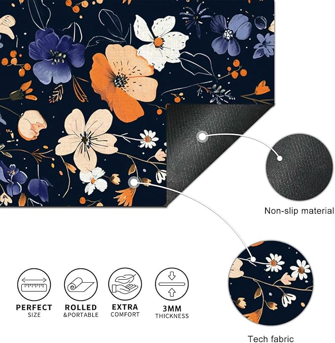 Large Mouse Pad 31.5 x 11.8 Inch Dark Floral Desk Mat Extended Keyboard Mousepad Non Slip Waterproof Desk Pad with Orange White Purple Flowers for Home Office Gaming