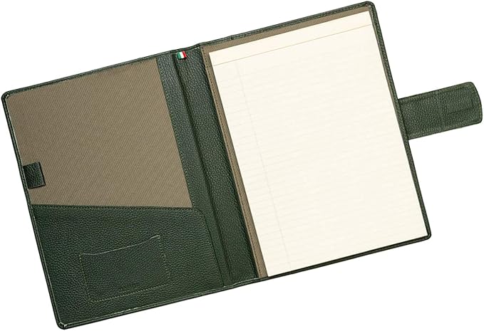 Maruse Italian Leather Executive Padfolio, Folder Organizer with Magnetic Closure and Writing Pad, Handmade in Italy, Dark Green
