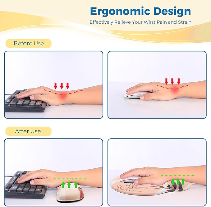 Mouse Pad and Keyboard Wrist Rest Support, with Non-Slip PU Base,Gel Mouse Pad with Coaster,Pain Relief for Gaming, Computer,Office -Boho Leaves