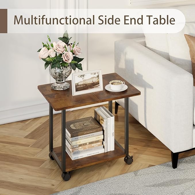 MARTY 22"x15.75" Large Under Desk Printer Stand with Storage Shelf 2-Tier Rolling Printer Cart with Wheels Printer Table for Home Office Heavy Duty Storage Rack for Scanner Fax Machine, Rustic Brown