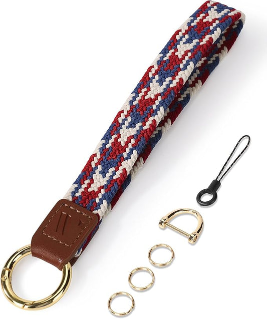Wristlet Keychain for Women Stretchy Wrist Keychain Lanyard for Phone Case Wallet Id Card Badges (Standard - Flag)