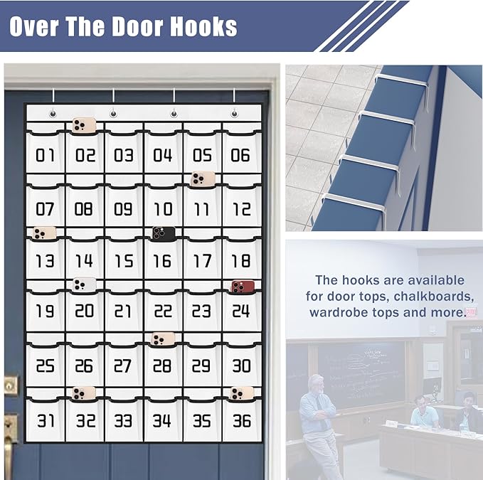 Loghot Numbered Classroom Sundries Closet Pocket Chart for Cell Phones Holder Wall Door Hanging Organizer (36 Pockets White)