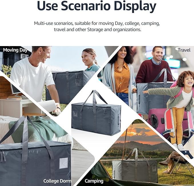 Moving Bags Heavy Duty Extra Large, Moving Boxes, Moving Supplies Essentials,Storage Bins with Lids, Plastic Packing Totes, Storage Bags for Clothes with Handles & Zippers(Grey, 8 Pack)