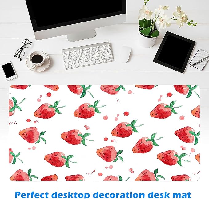 MAYCARI Cute Desk Mat Cartoon Desk Pad Mouse Pad Kawaii Large Strawberry Gaming Mousepad XXL Laptop Keyboard Desktop Writing Pad for Girls Students 31.5"X15.7"