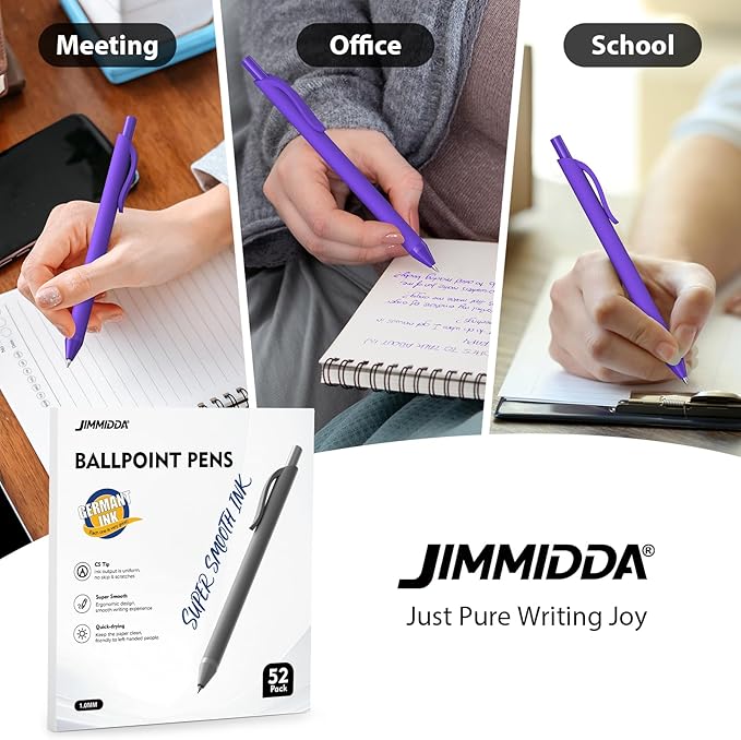 52 Pcs Pens Bulk - 1.0MM Ballpoint Pens Purple Ink | Medium Point Smooth Writing, No Bleed Retractable Ball Point Pen for Office School (Purple - 52Pcs)