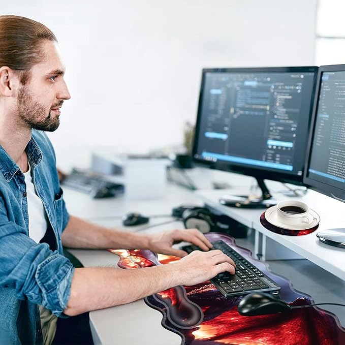 Large Mouse Pad and Keyboard Wrist Rest, Desk Pad for Keyboard and Mouse, 4-in-1 Large Gaming Mouse Pad with Wrist Support, Desk Mat for Home Office Study Game-Dragon in Flames