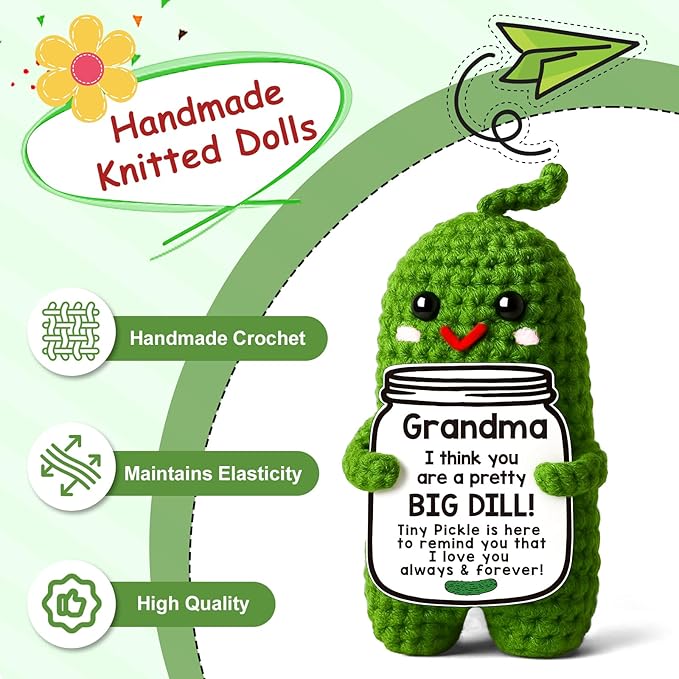 MAMAGIFTREE Grandma Birthday Gifts Christmas, Stocking Stuffers Great Grandma Gifts Gigi Gifts for Grandma You're a Big Dill - Adorable Crochet Pickle Plush with Personalized Message
